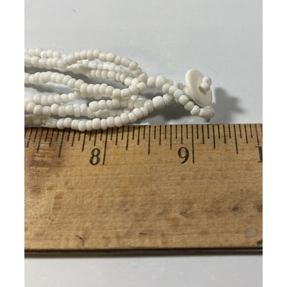 4 Strand White Seed Bead Necklace w Large Oval Abalone Pendant Beach Mermaid - Picture 5 of 9